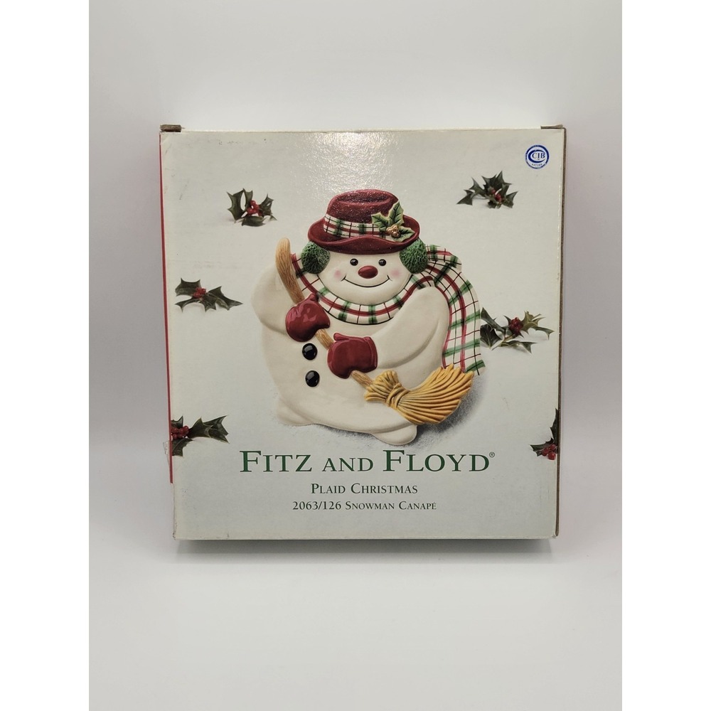 Fitz & Floyd Plaid Christmas Snowman Canape Plate #2063/126